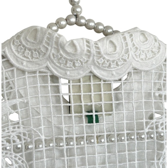 Farm Rio White Palms Linen Top XS Cottage Sheer Lace Embroidered Long Sleeve NEW - Picture 12 of 14